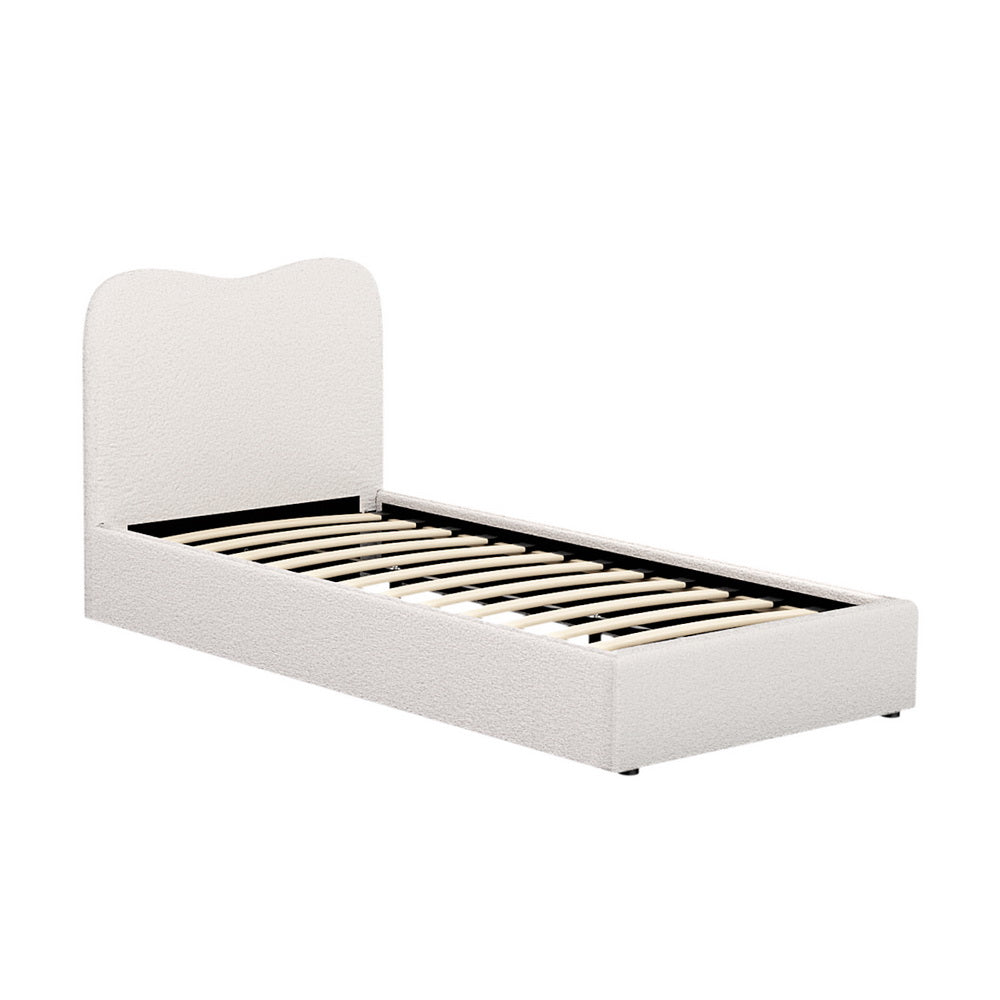 Alba Bouclé Upholstered Bed Frame – Beige – Single