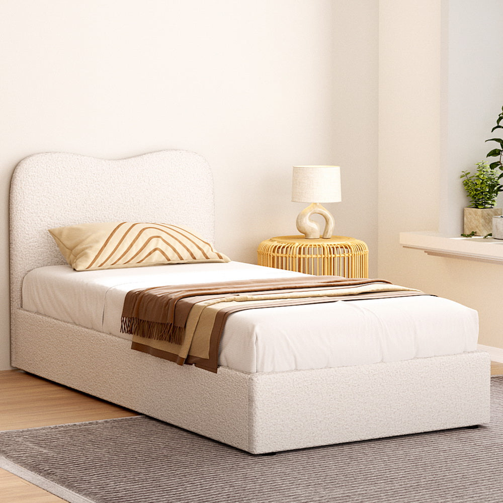 Alba Bouclé Upholstered Bed Frame – Beige – Single