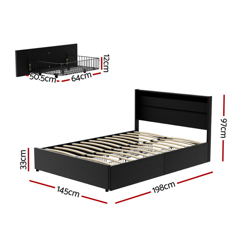 DOUBLE Size -  Bed Frane with 4 Drawers - Black
