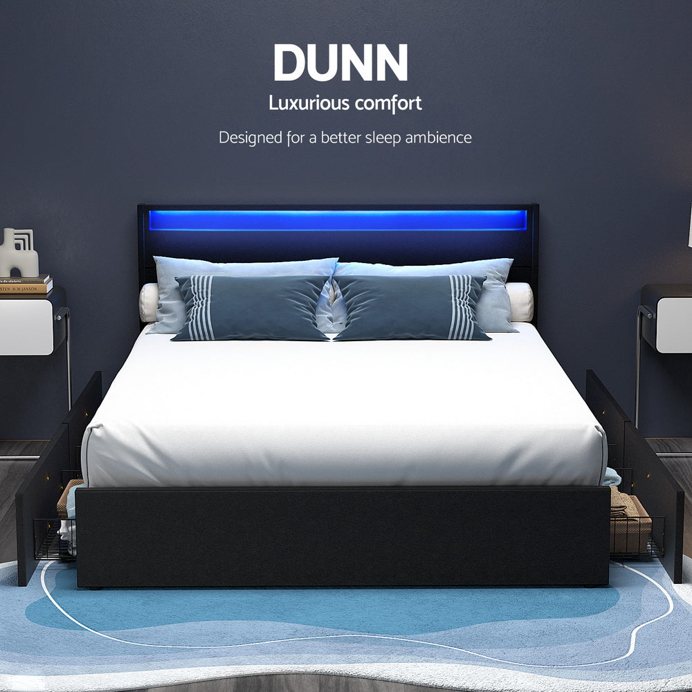 Dunn LED Storage Double Bed Frame – Black – Double