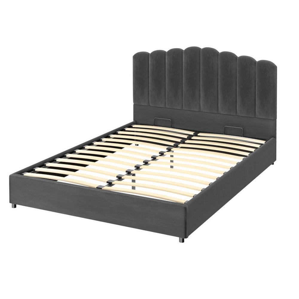 Fion Velvet Gas Lift Bed Frame – Grey – Double