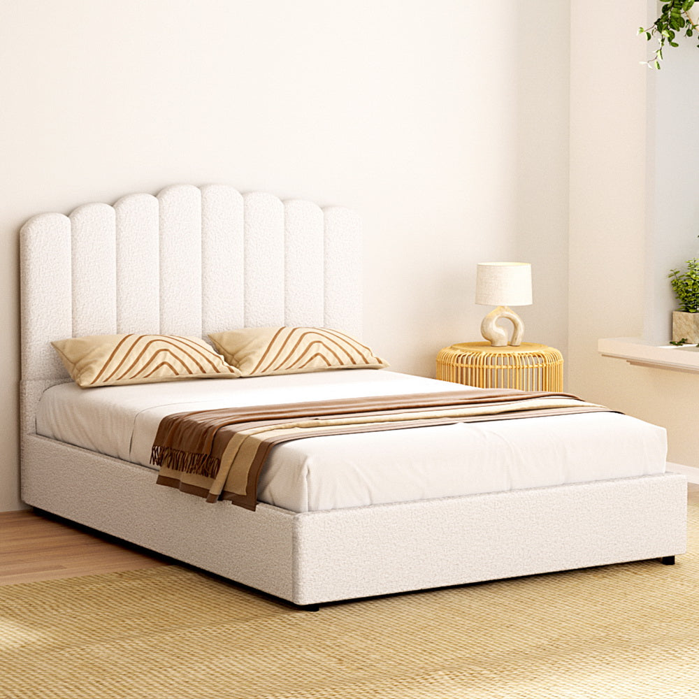 Fiora Bouclé Gas Lift Bouclé Bed Frame – Beige – Double