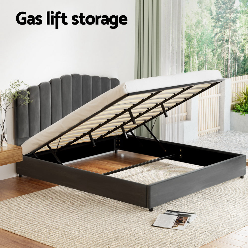 Vail Gas Lift Storage Bed Frame – Grey – King