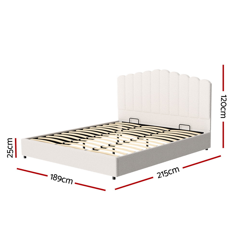 Fiora Bouclé Gas Lift Bed Frame – Beige – King