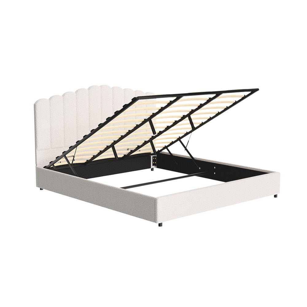 Fiora Bouclé Gas Lift Bed Frame – Beige – King