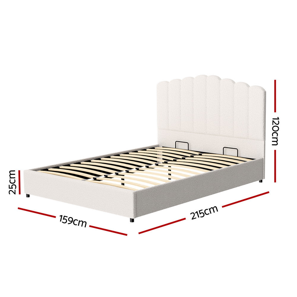 Fiora Bouclé Gas Lift Bed Frame – Beige – Queen