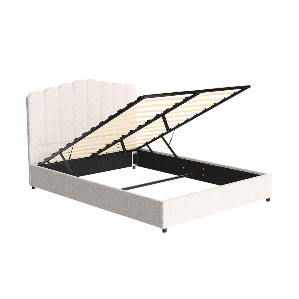 Fiora Bouclé Gas Lift Bed Frame – Beige – Queen