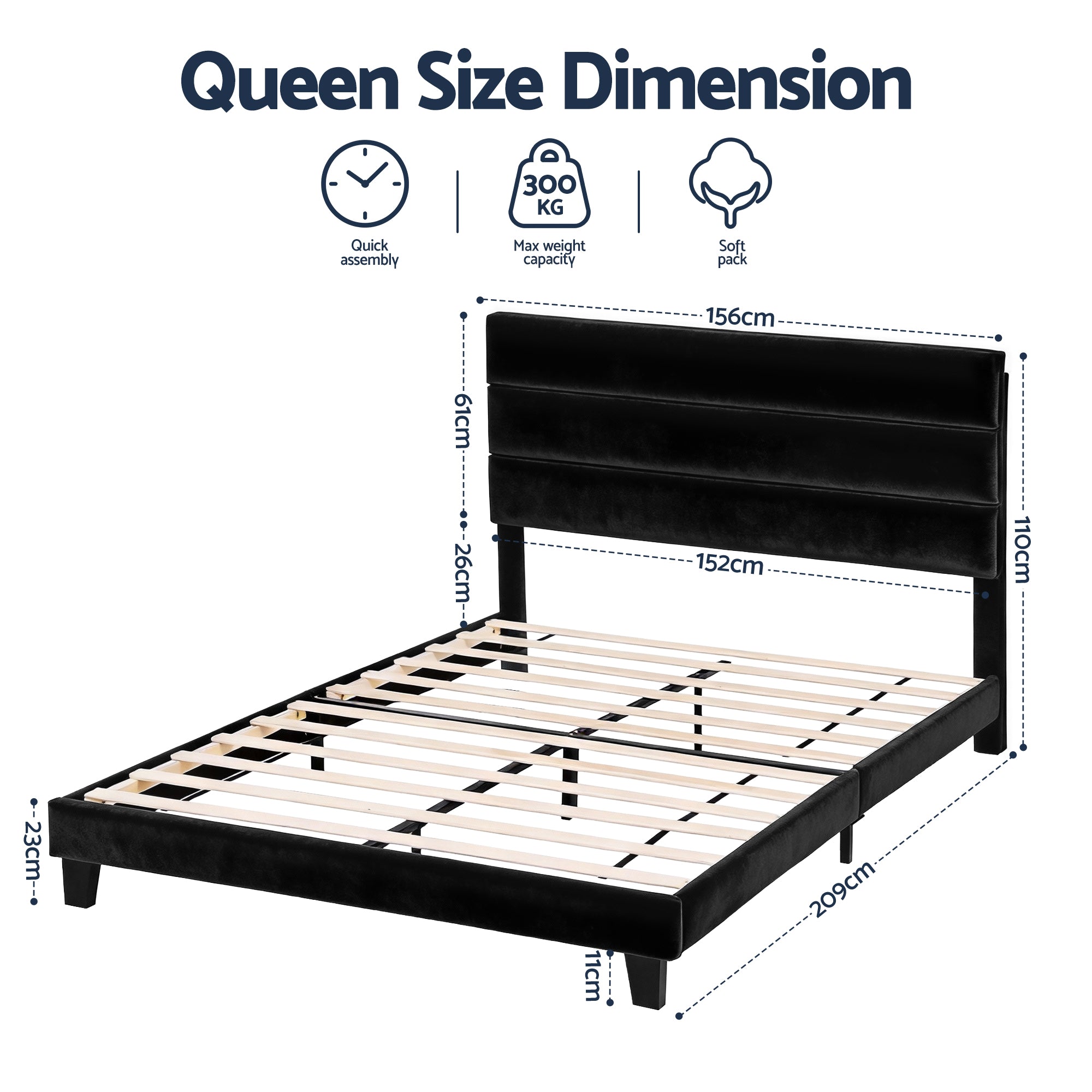 Hush Platform Bed Frame – Black Velvet – Queen