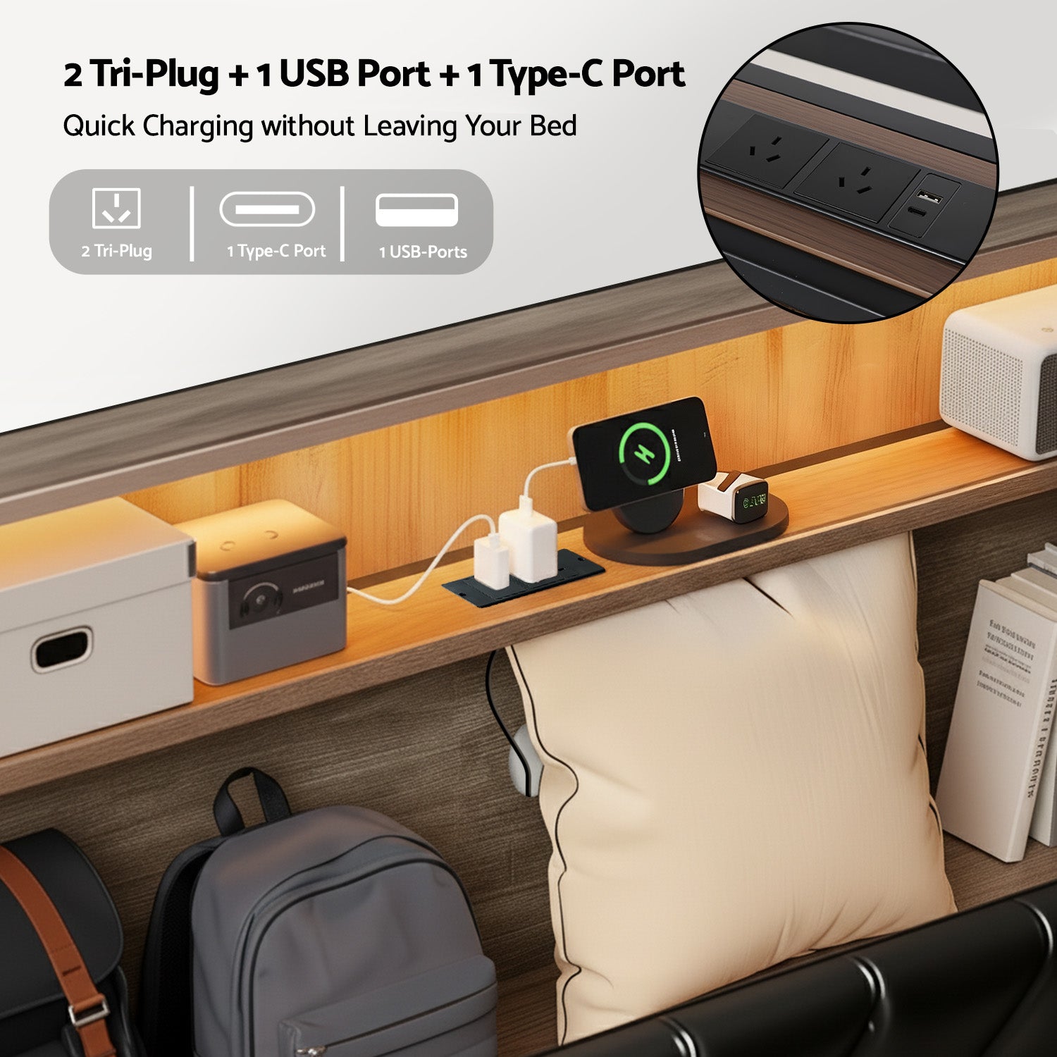 Jina LED Storage Bed Frame – Black – Queen