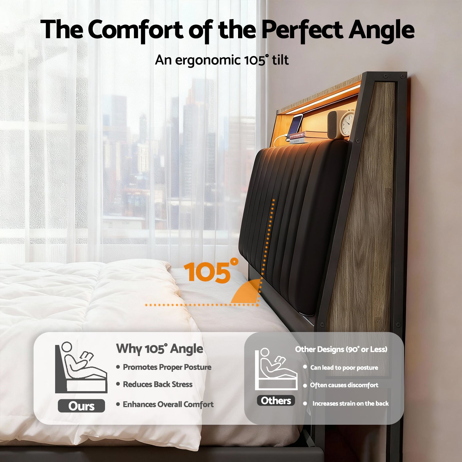 Jina LED Storage Bed Frame – Black – Queen