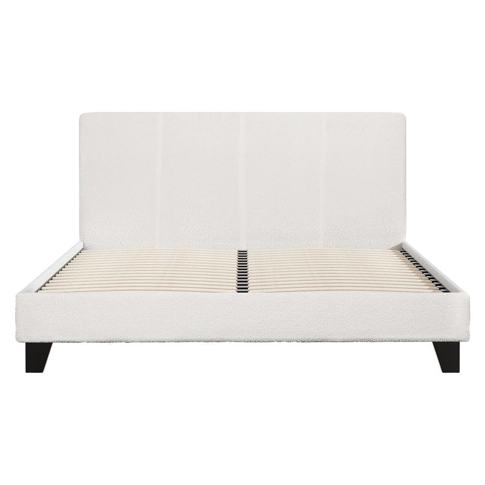 Ardelle Bouclé Upholstered Bed Frame – White – Queen