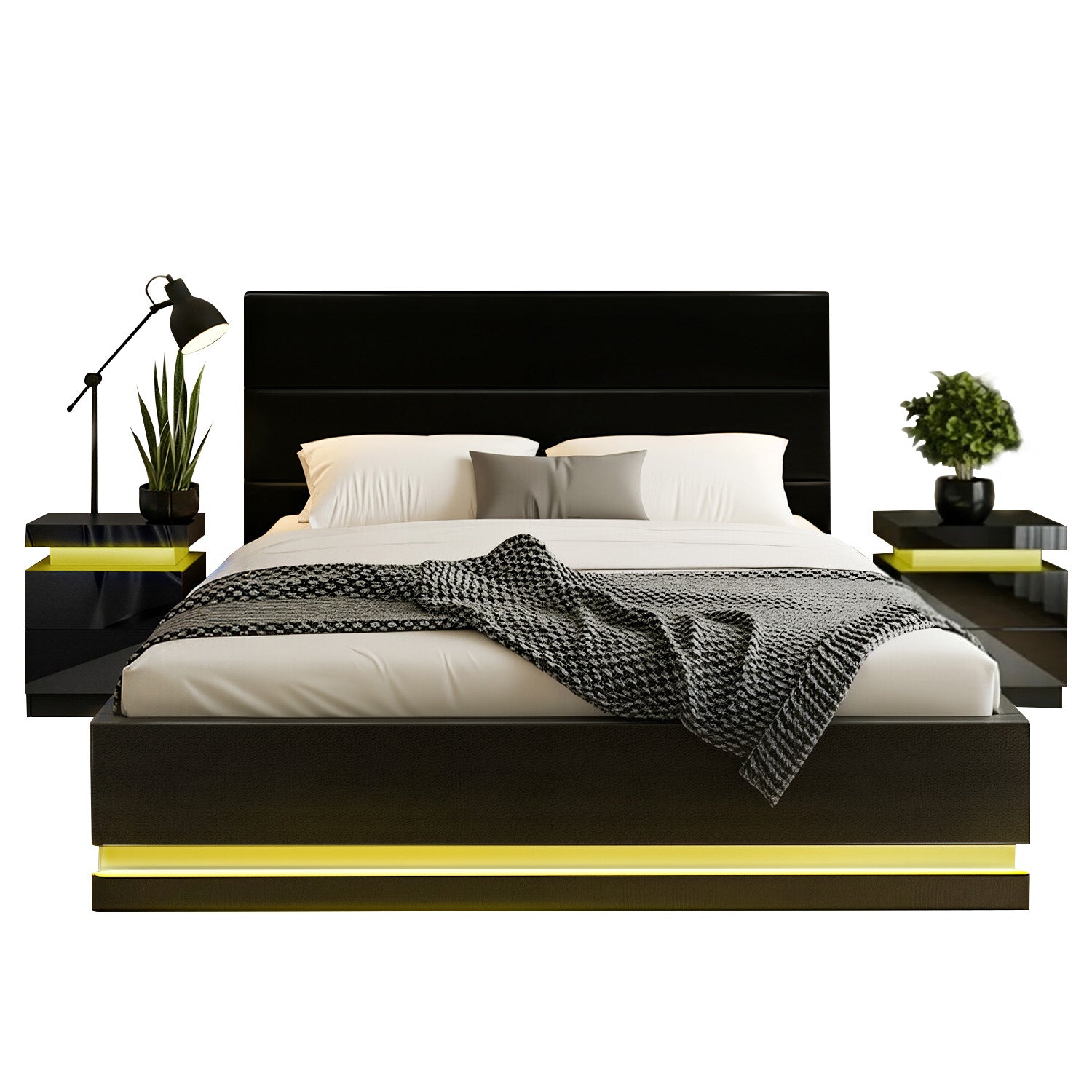 Lumina LED Bed Frame with Bedside Tables – Black – Queen