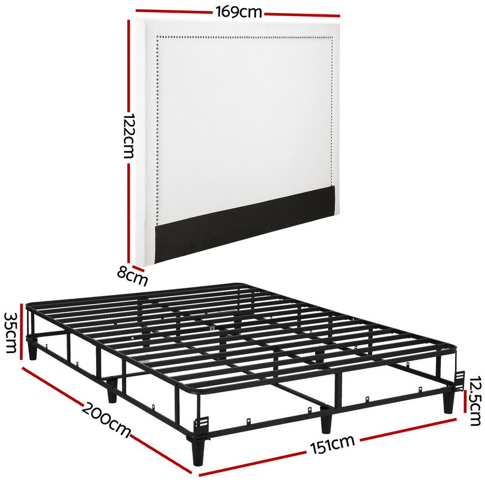 Mason Platform Bed Frame & Headboard Set – Grey & Beige – Queen