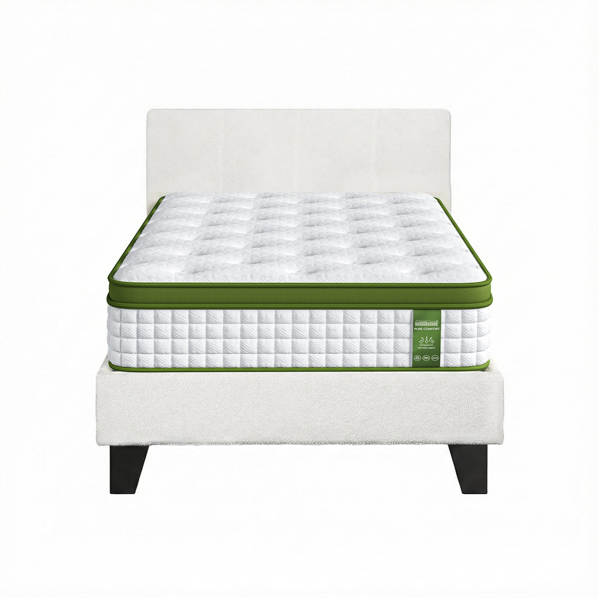 Nova Bed Frame with Hybrid Mattress Set – White – Single