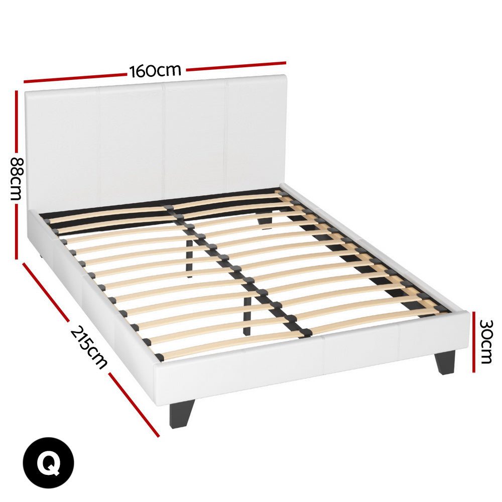 Neo Bed Frame Set with BedStory Hybrid Mattress – White – Queen