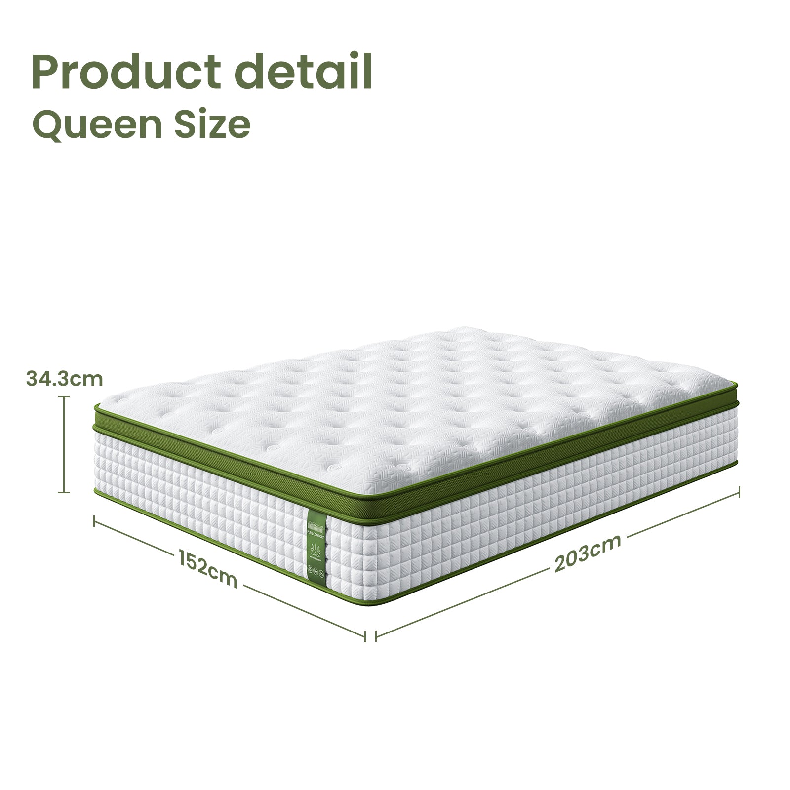 Neo Bed Frame Set with BedStory Hybrid Mattress – White – Queen