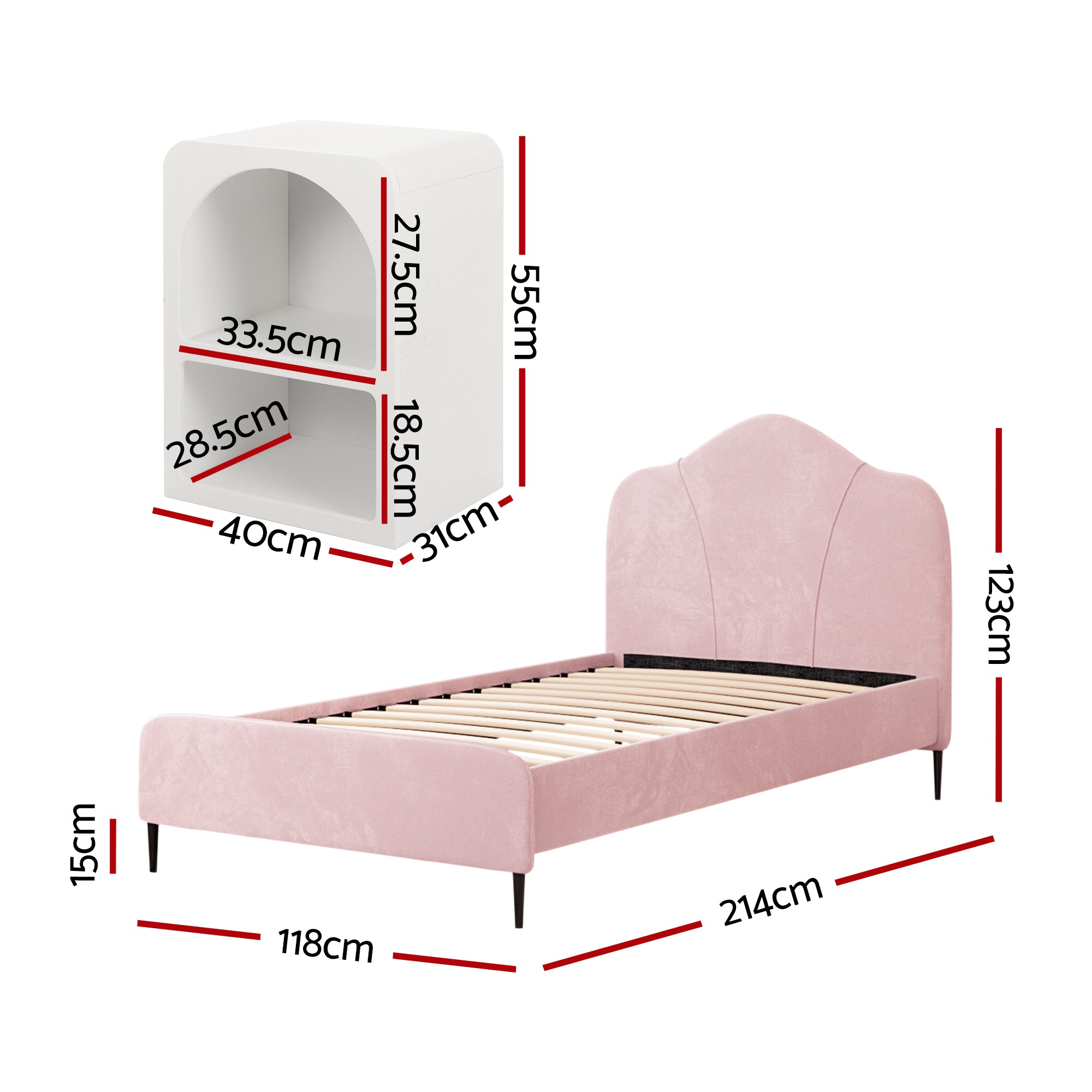 Olan Storage Bed Frame Set – Pink – King Single