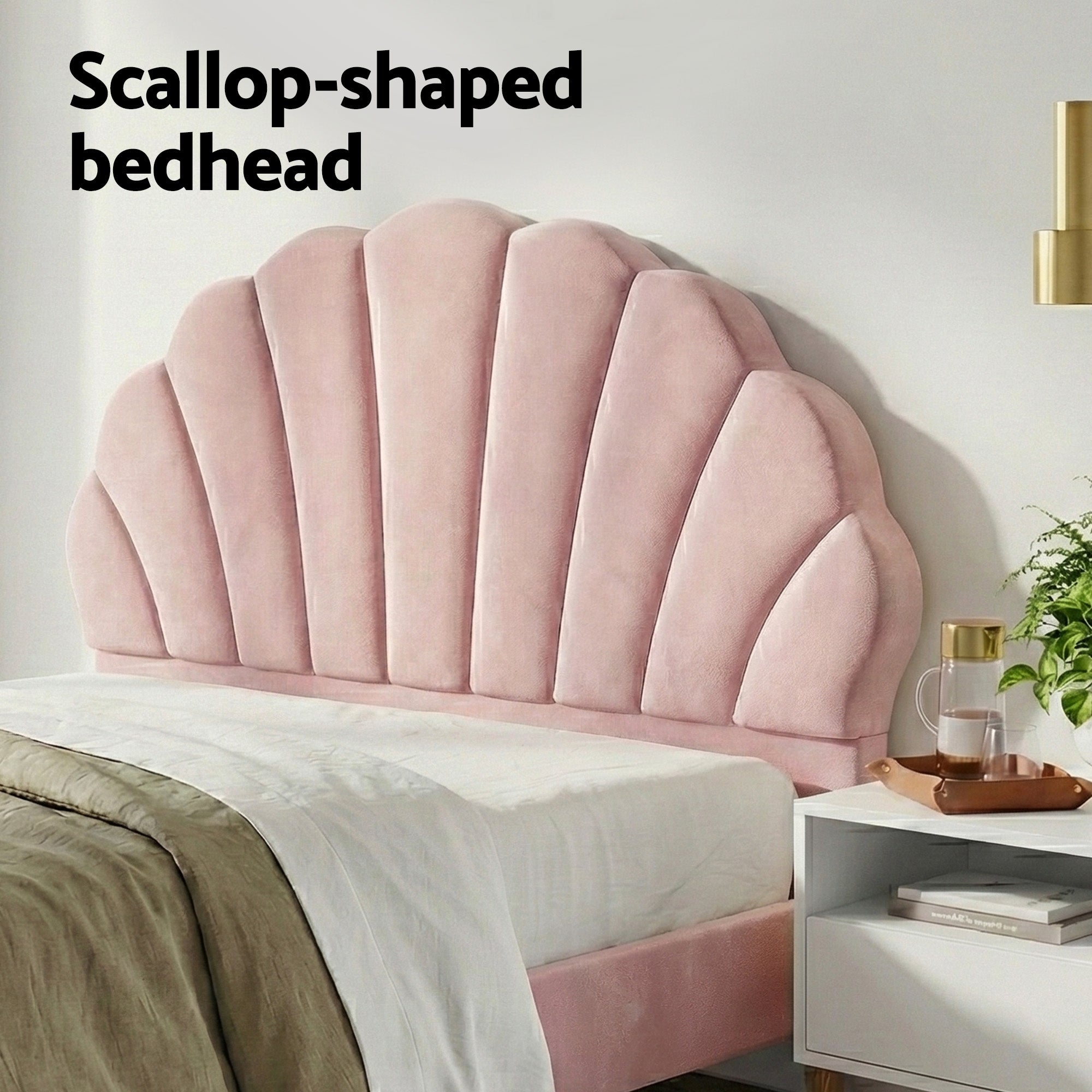 Rosana Bed Frame Set with Scallop Headboard – Pink – Double