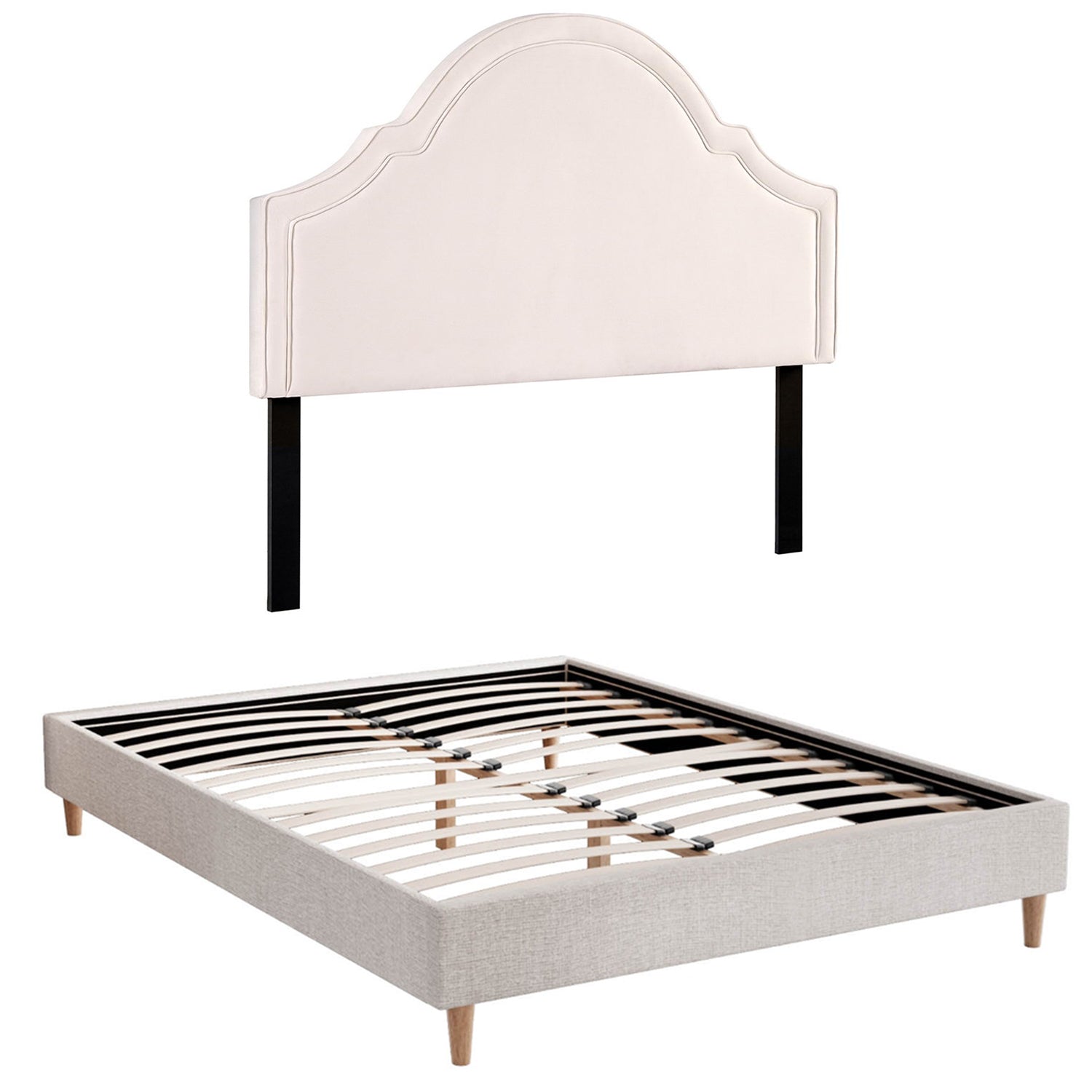 Iris Storage Bed Frame with Scalloped Headboard – Grey – Queen