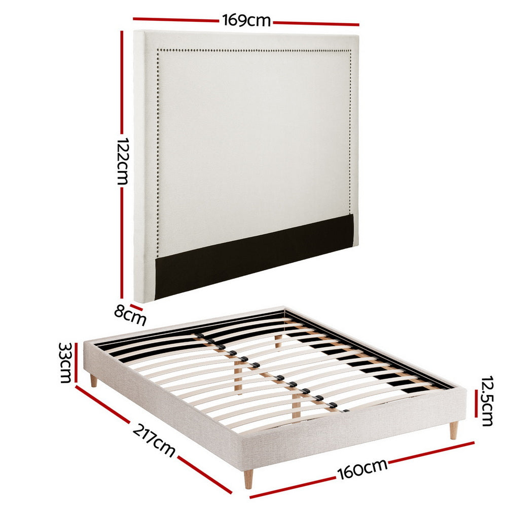 Zora Platform Bed Frame with Headboard – Beige – Queen