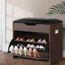 Shoe Rack Cabinet Bench 3 - tier 15 Pairs Walnut