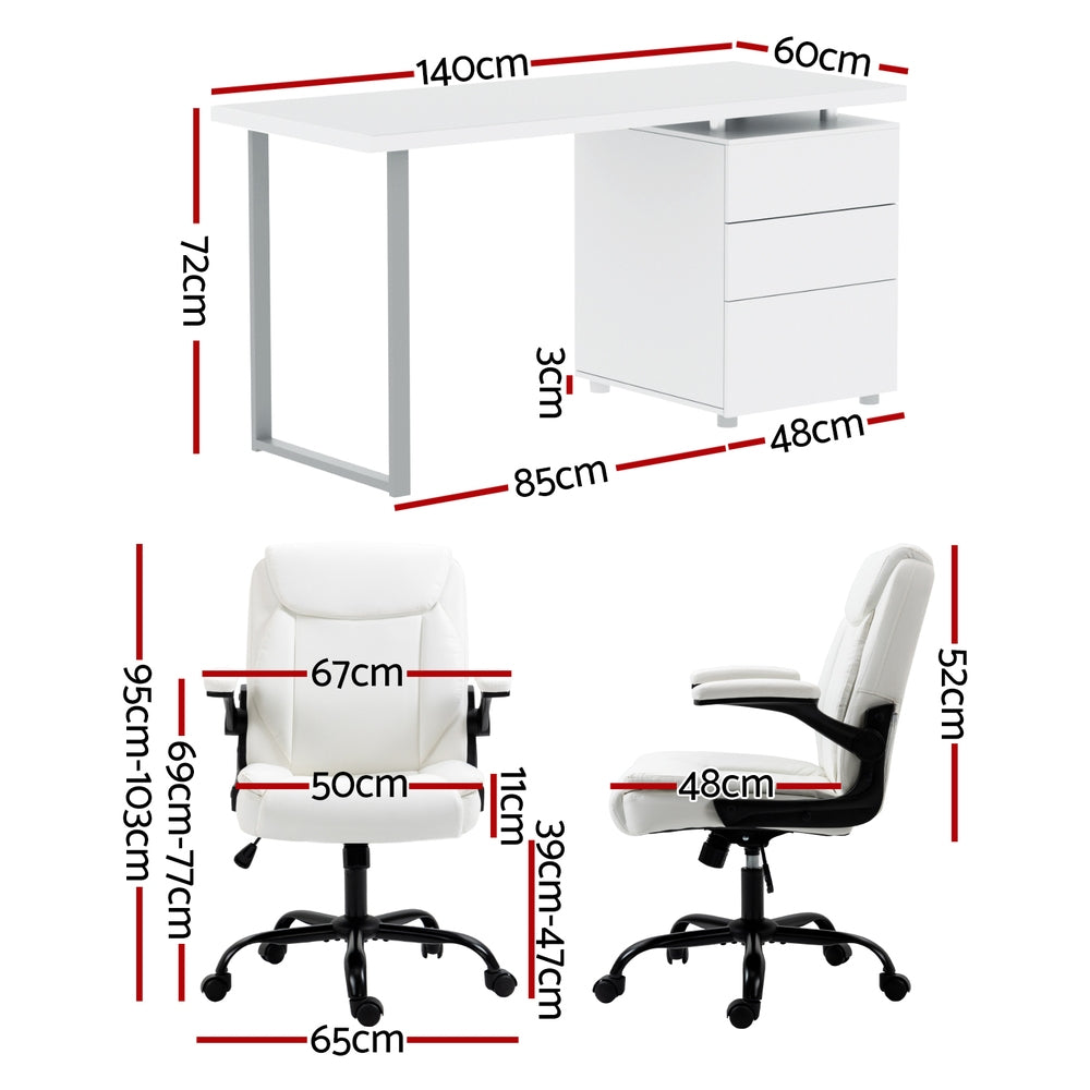 Halston Executive Desk & Chair Set – White – Complete Office Suite