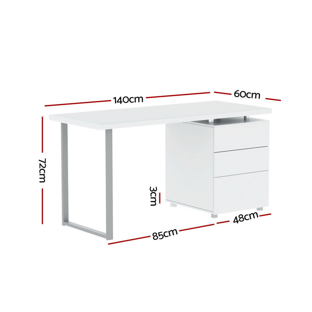 Alderon Computer Desk with Drawers – White – 140 cm