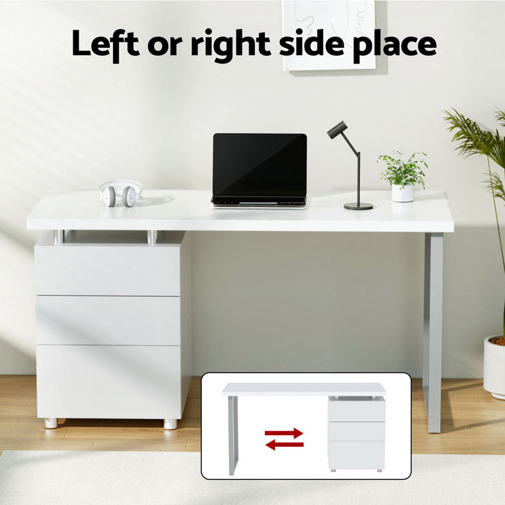 Alderon Computer Desk with Drawers – White – 140 cm