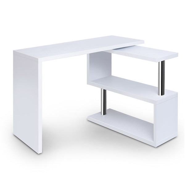 Artiss Computer Desk L-Shape Bookshelf White