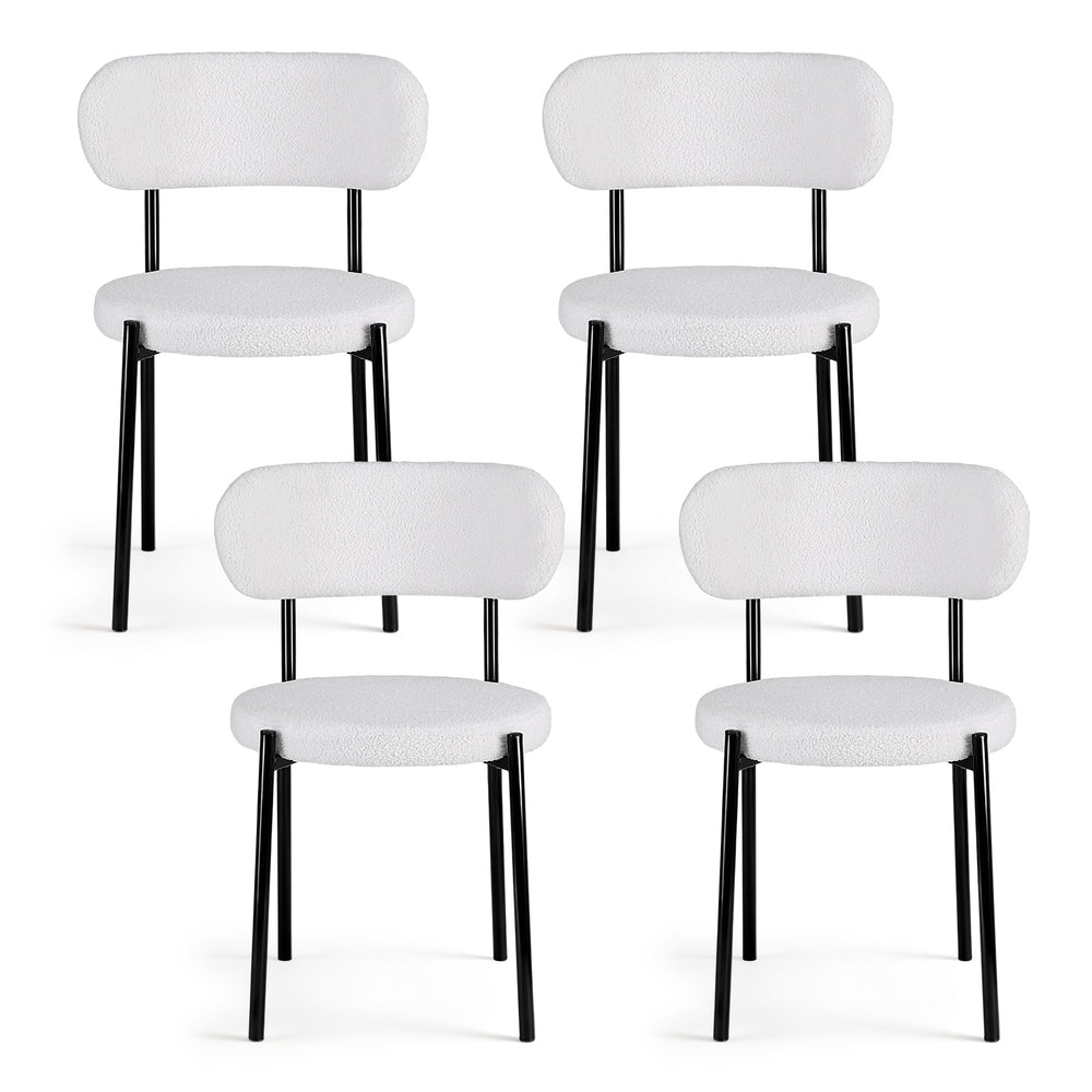 Sherpa Bouclé Dining Chairs – White – Set of 4