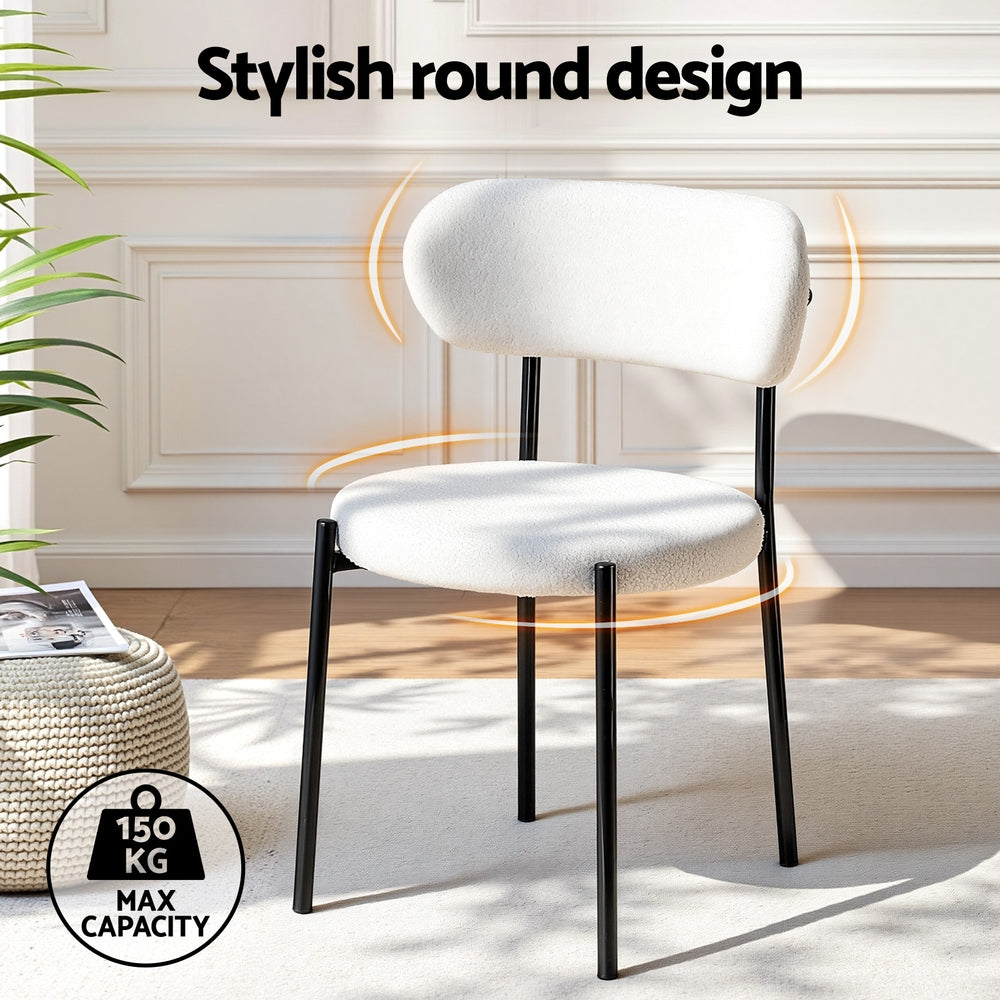 Sherpa Bouclé Dining Chairs – White – Set of 4