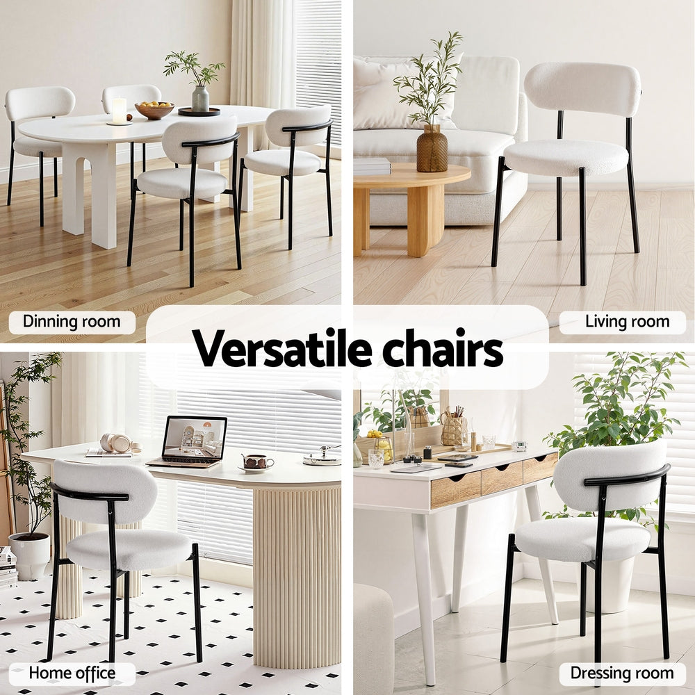 Sherpa Bouclé Dining Chairs – White – Set of 4