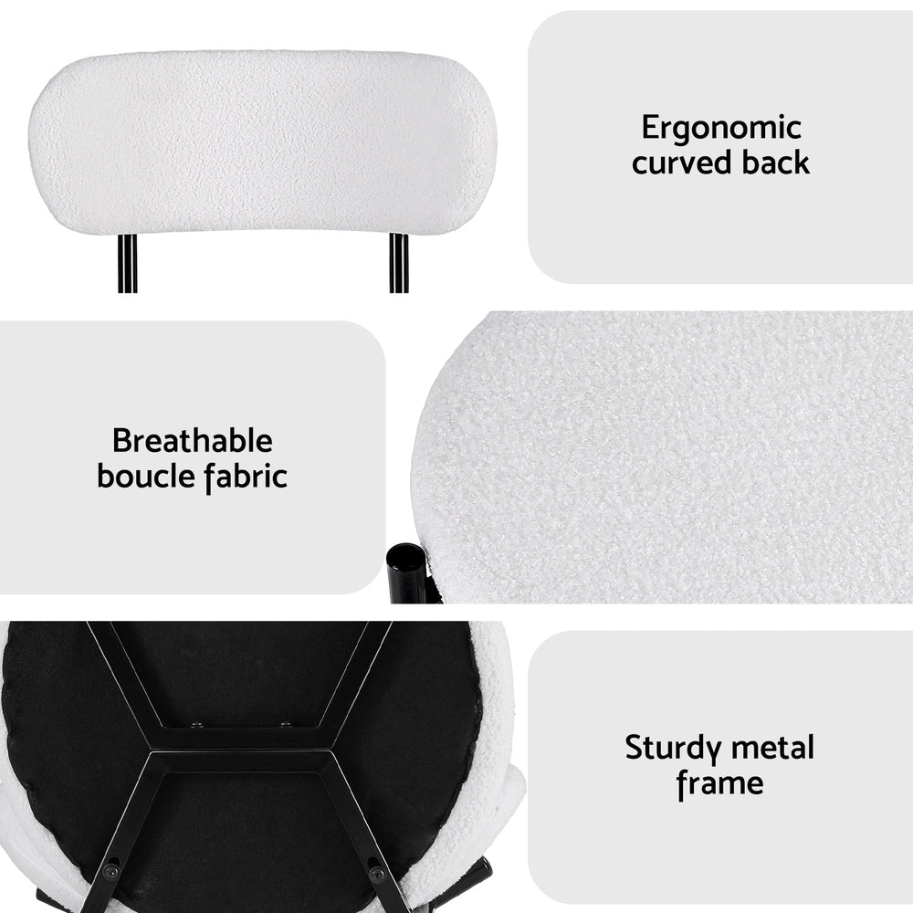Sherpa Bouclé Dining Chairs – White – Set of 4