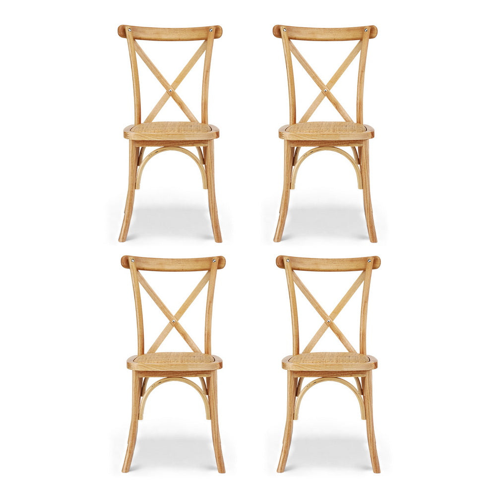 Coastal Rattan Dining Chairs – Brown / Wood – Set of 4