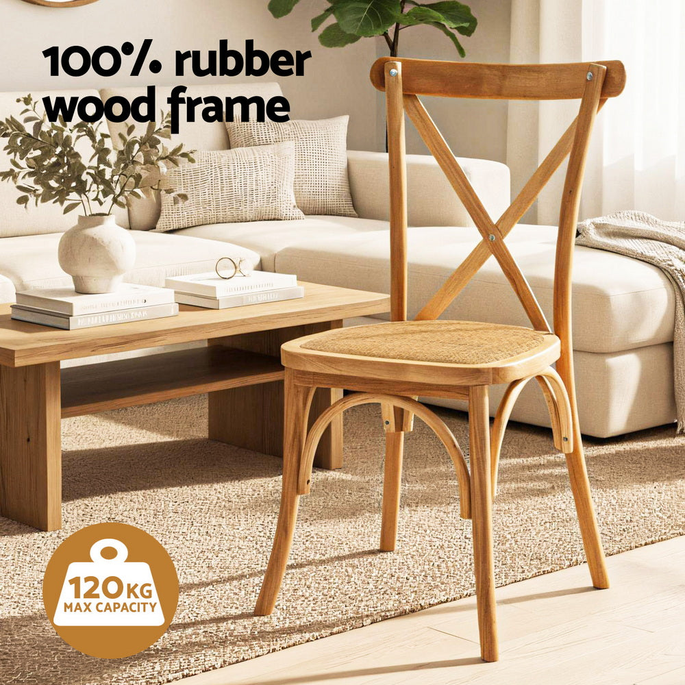 Coastal Rattan Dining Chairs – Brown / Wood – Set of 4
