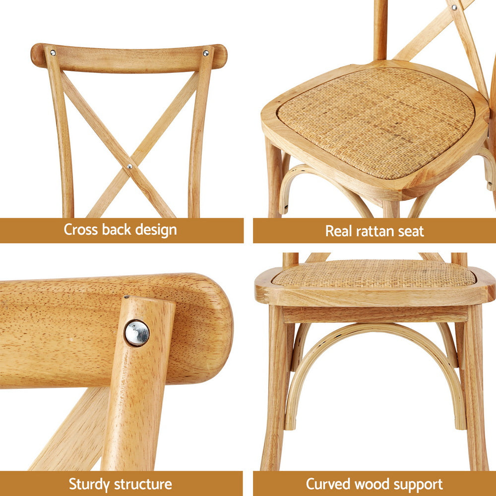 Coastal Rattan Dining Chairs – Brown / Wood – Set of 4