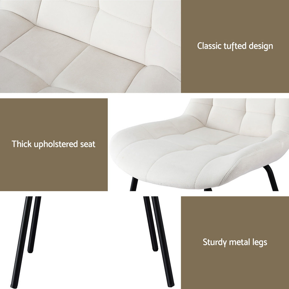Rowan Velvet Tufted Dining Chairs – Beige – Set of 2