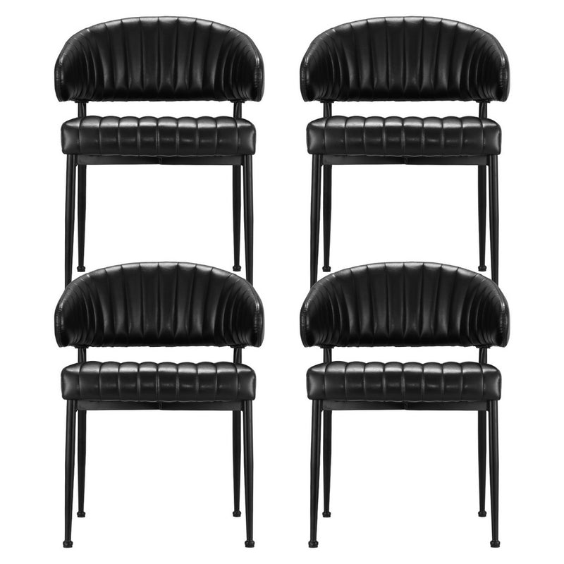 4 x Black Leather Dining Chairs – Hollow Armrest Style