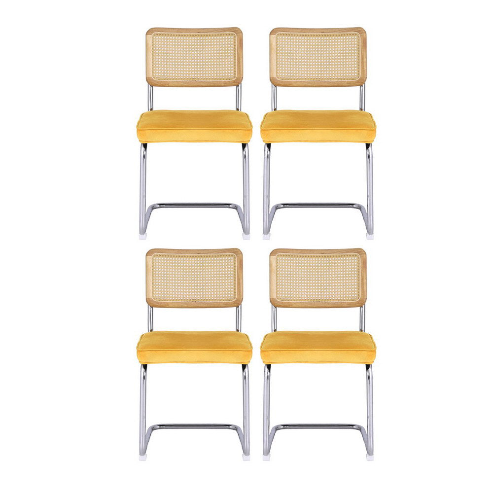 Felix Velvet Cantilever Dining Chairs – Yellow – Set of 4