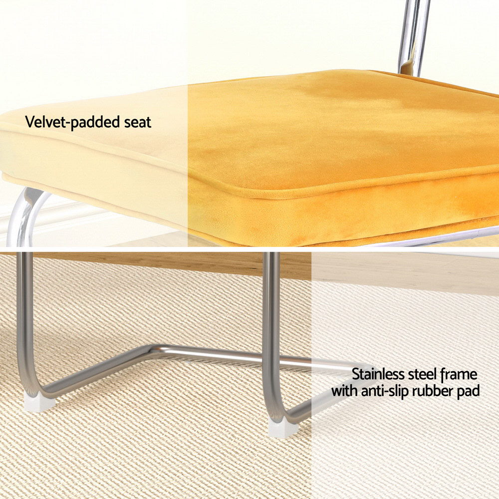 Felix Velvet Cantilever Dining Chairs – Yellow – Set of 4