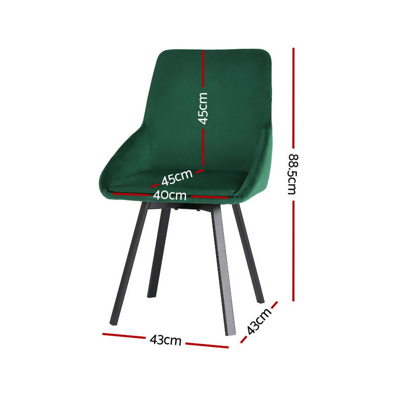 4 x Velvet Swivel Dining Chairs – Green Upholstery