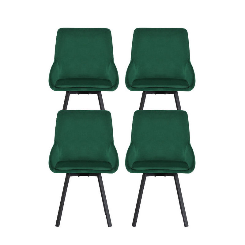 4 x Velvet Swivel Dining Chairs – Green Upholstery