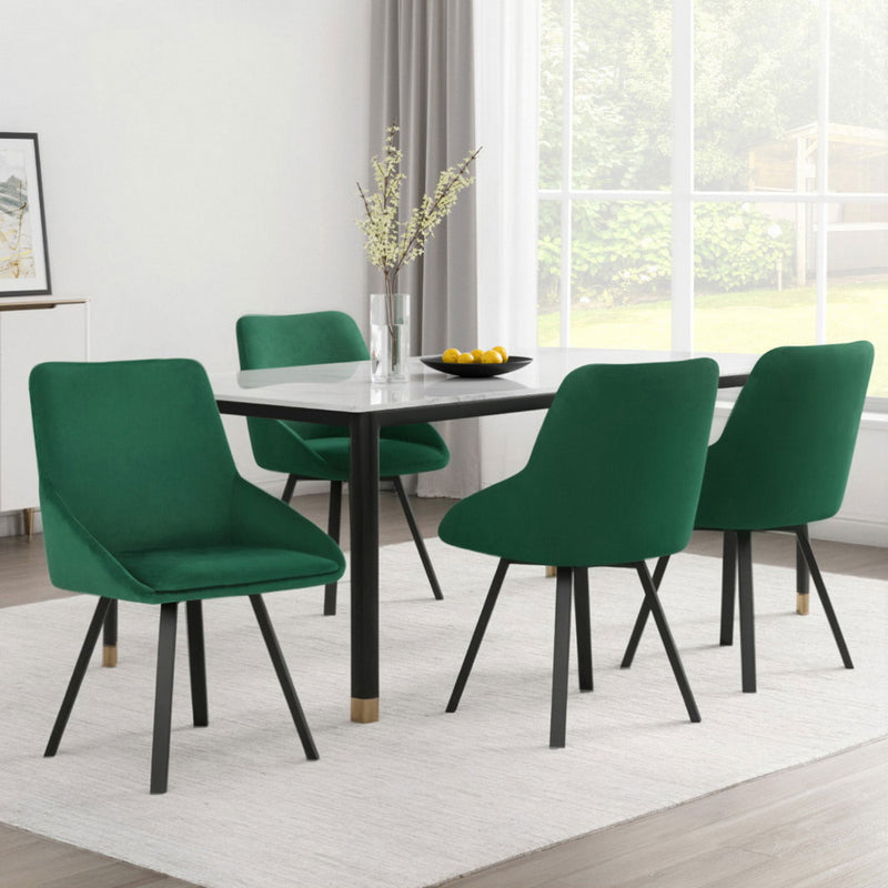 4 x Velvet Swivel Dining Chairs – Green Upholstery