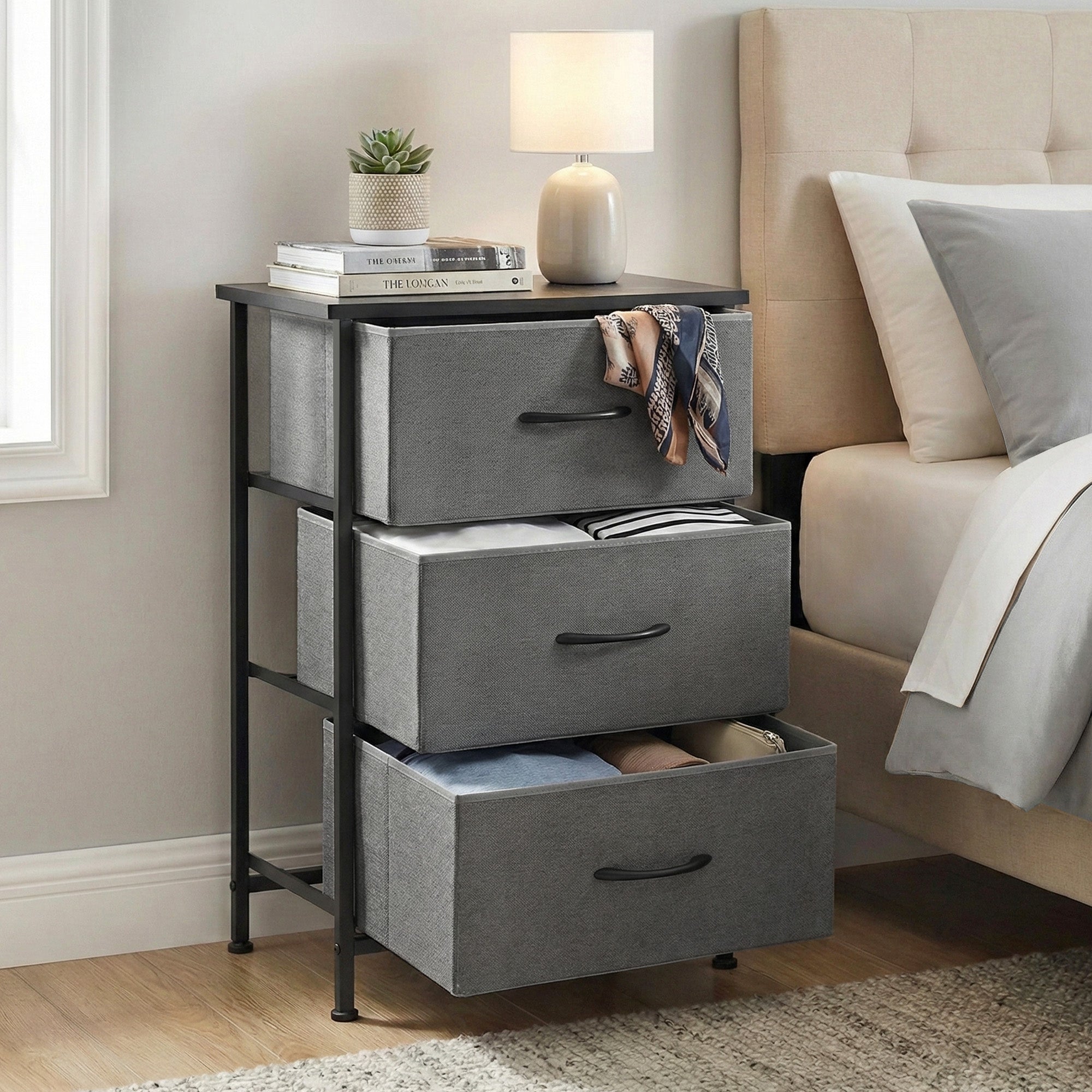 Chest of 3 Drawers Storage Dresser Tallboy Grey