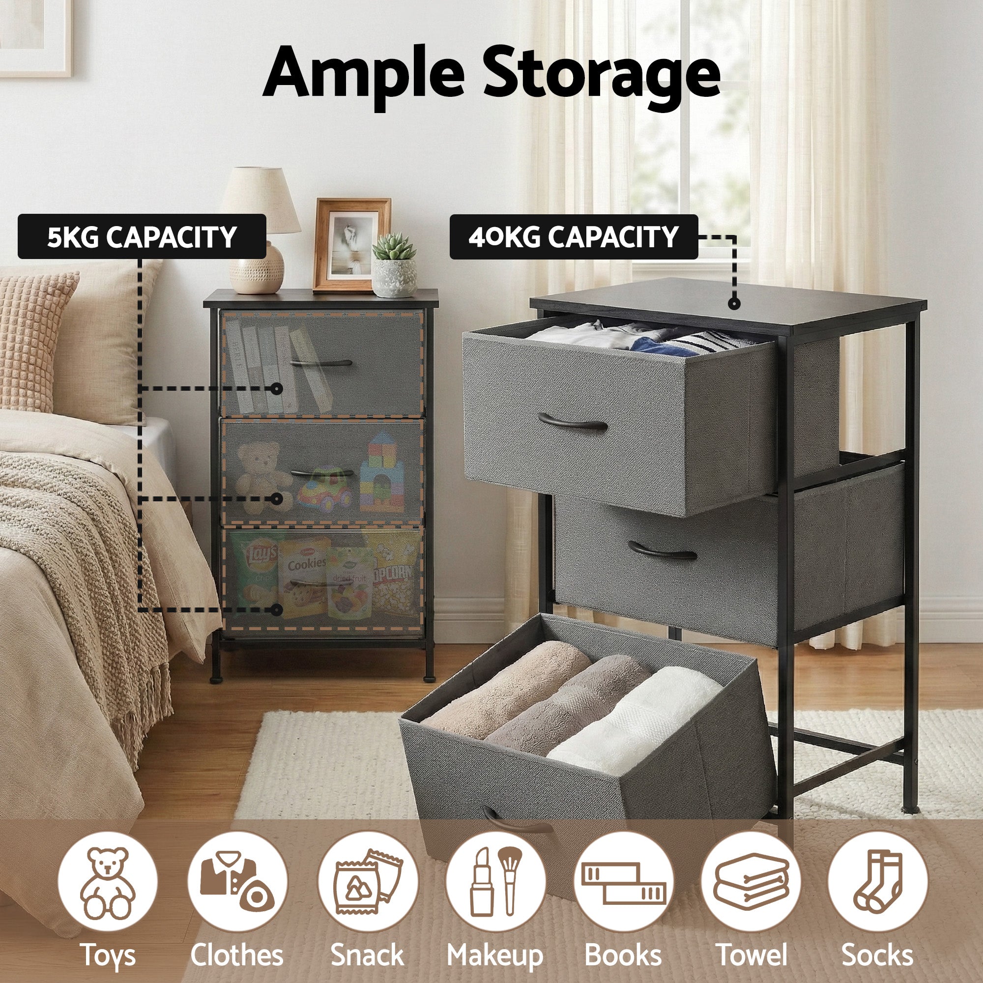 Alderon 3-Drawer Storage Chest – Grey