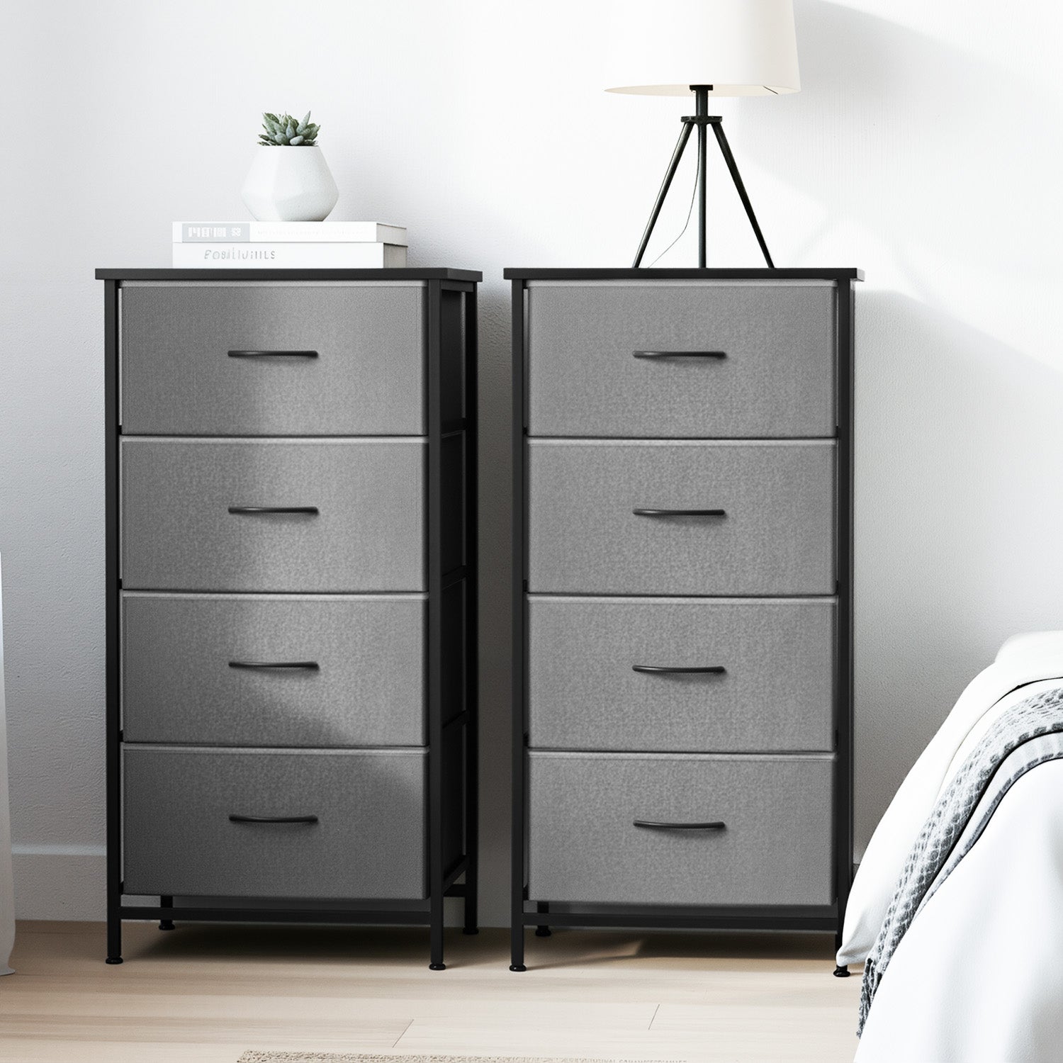 Arlo Set of 2 Chest of 4 Drawers Storage Dresser Tallboy Grey