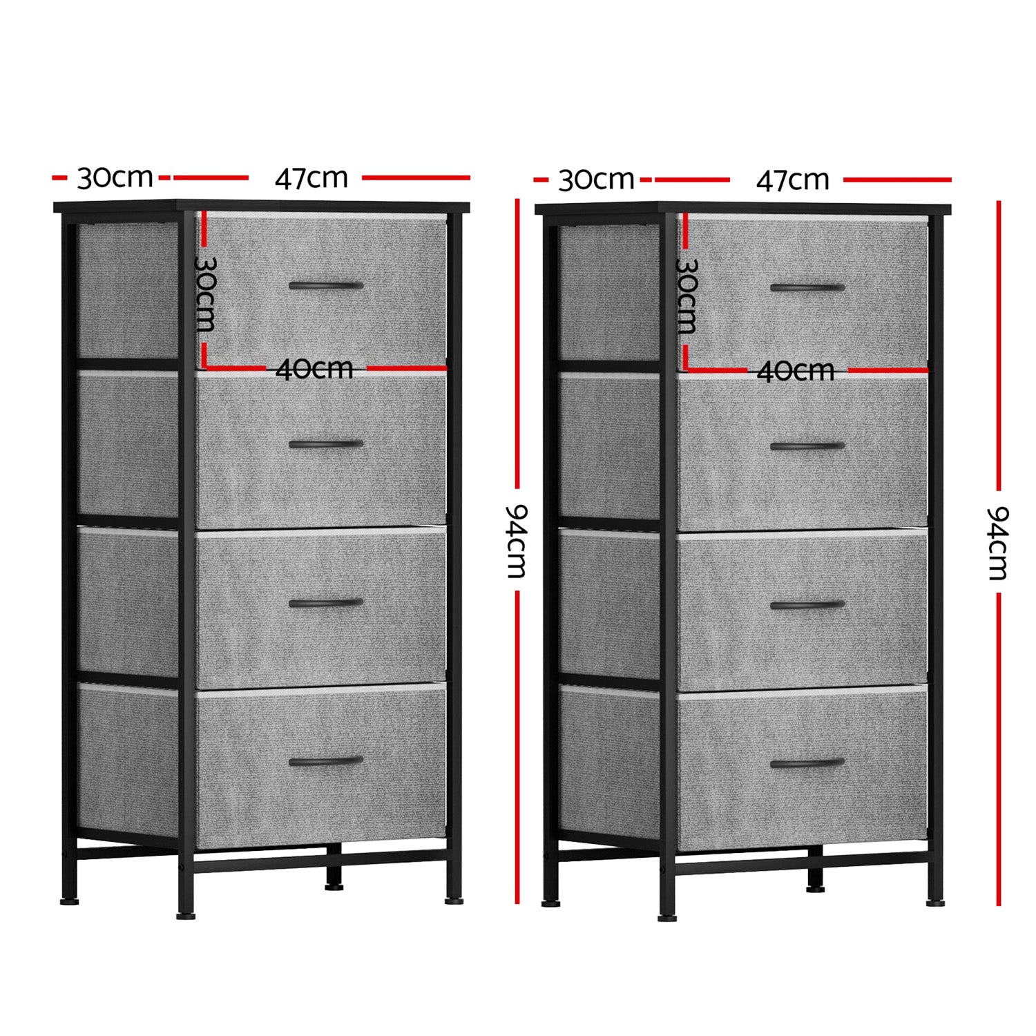 Arlo 4 Drawer Tallboy – Grey – Set of 2