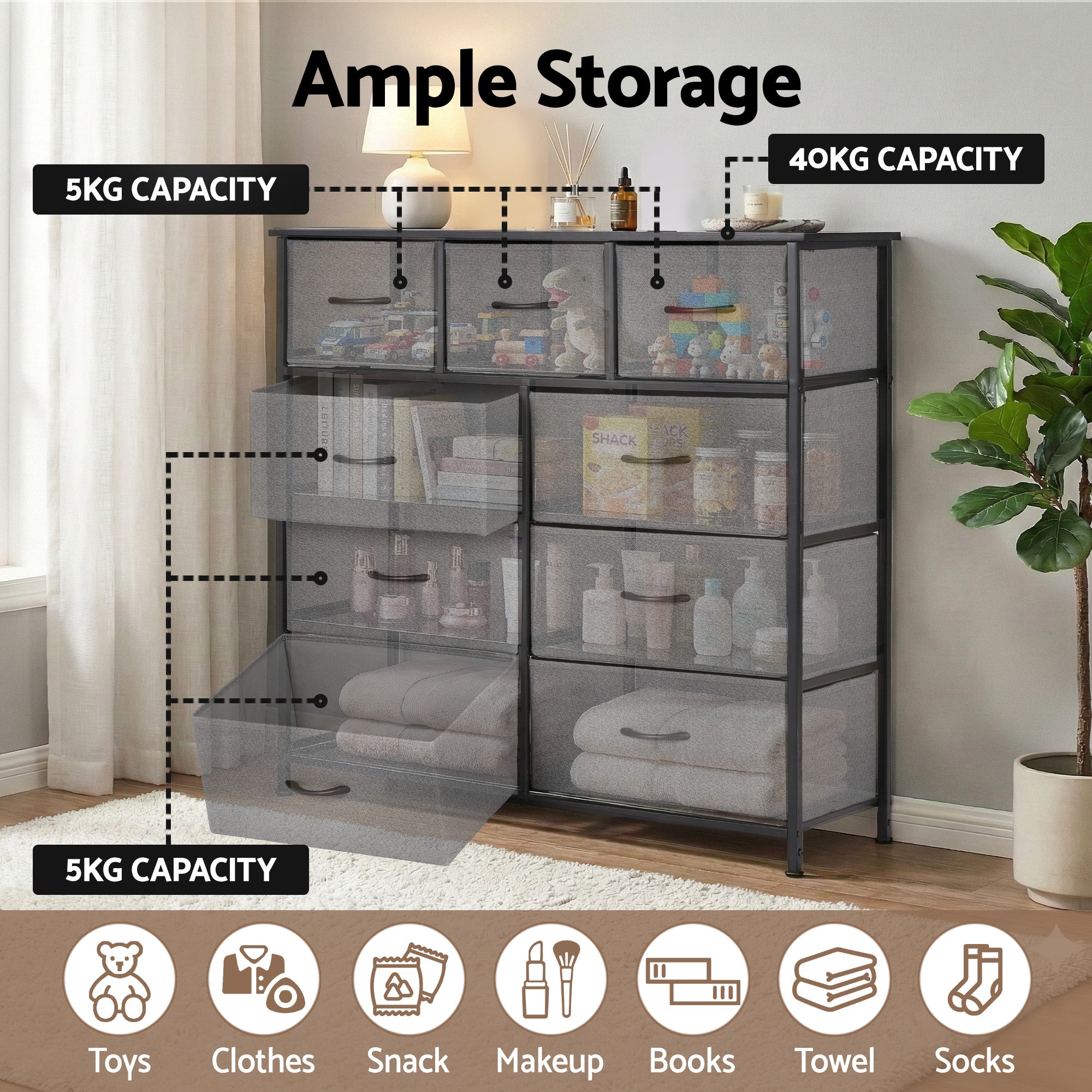 Callan 9-Drawer Storage Chest – Dark Grey