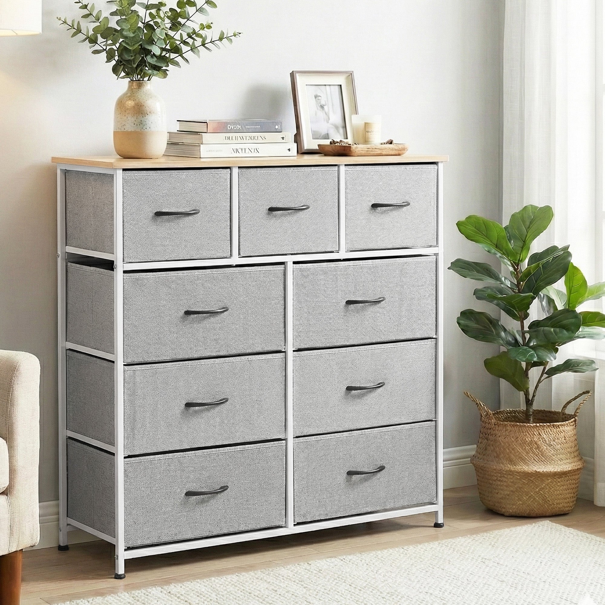 Chest of 9 Drawers Storage Dresser Tallboy Light Grey