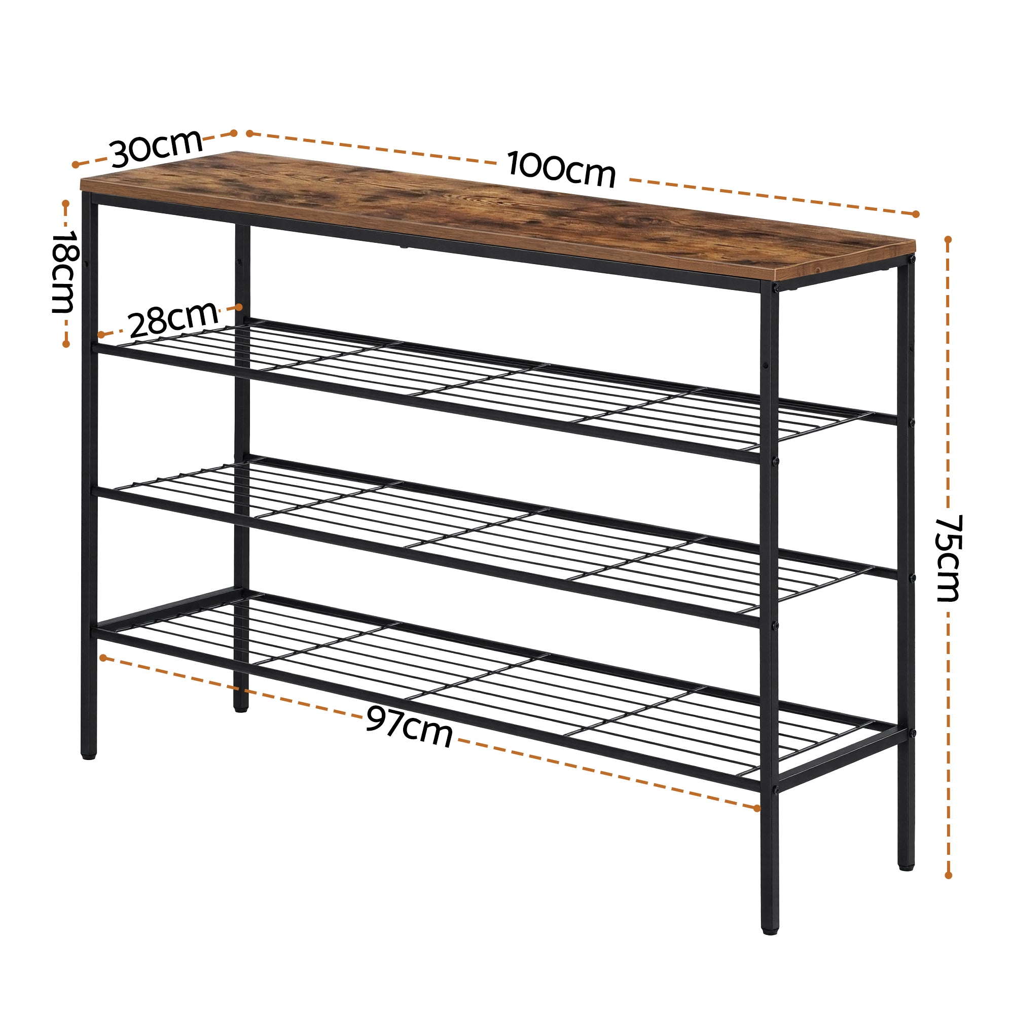Hudson 4-Tier Shoe Rack – Walnut